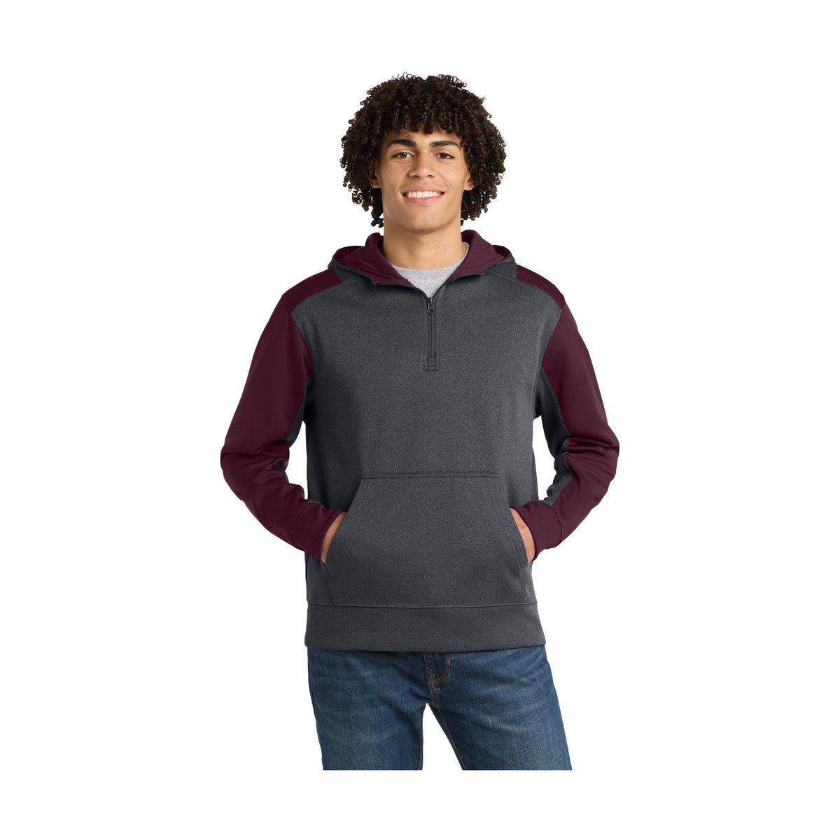 Sport-Tek Men's Tech Fleece Colorblock 1/4-Zip Hooded Sweatshirt