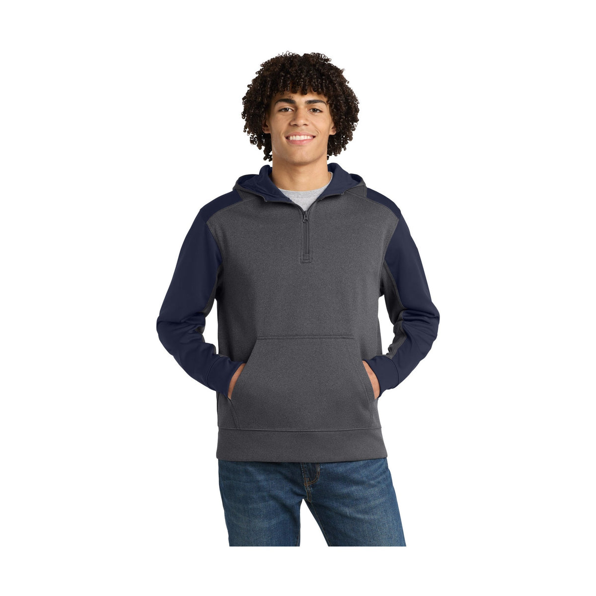 Sport-Tek Men's Tech Fleece Colorblock 1/4-Zip Hooded Sweatshirt