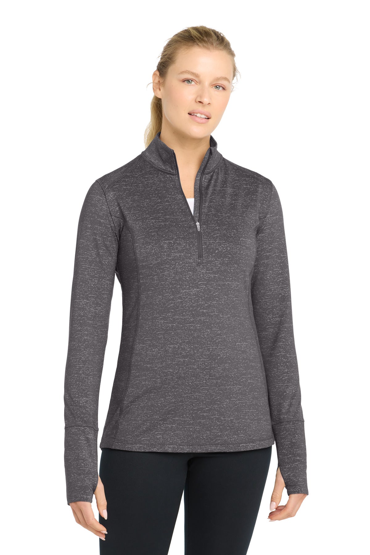 Sport-Tek Women's Sport-Wick Stretch Reflective Heather 1/2-Zip Pullover