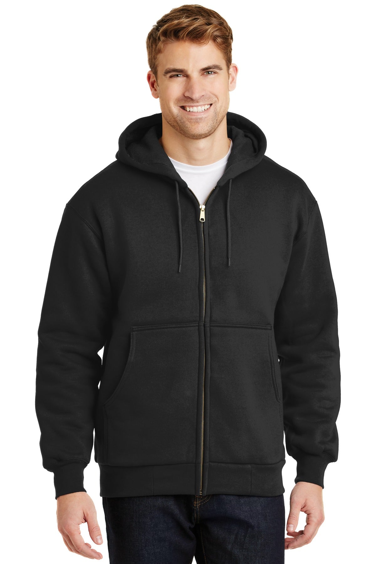 CornerStone Men's Heavyweight Full-Zip Hooded Sweatshirt with Thermal Lining
