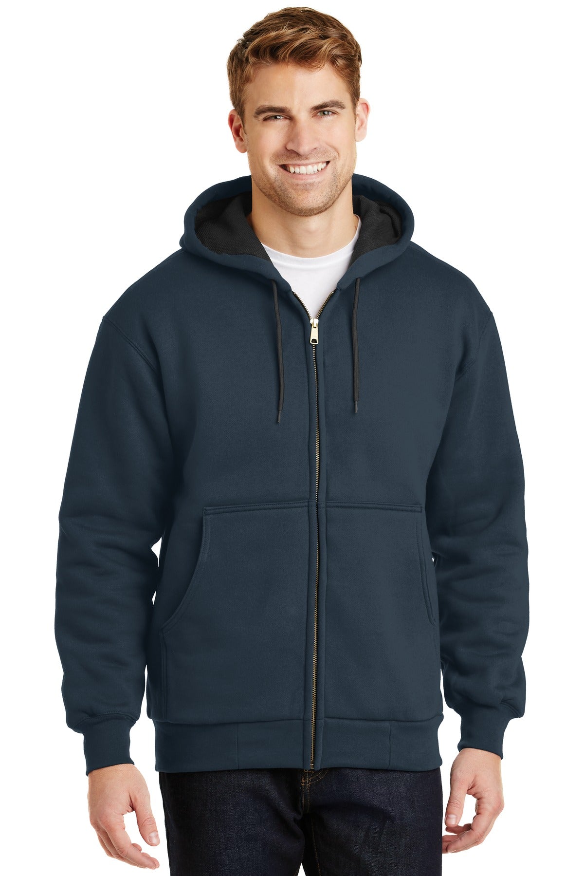 CornerStone Men's Heavyweight Full-Zip Hooded Sweatshirt with Thermal Lining