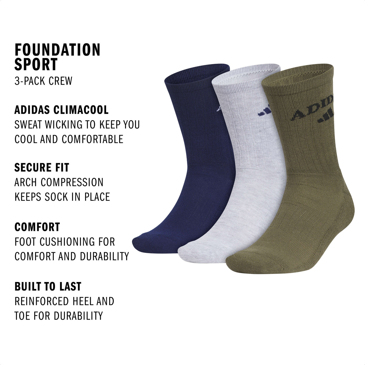 adidas Men's Foundation Sport 3-Pack Crew Sock-2