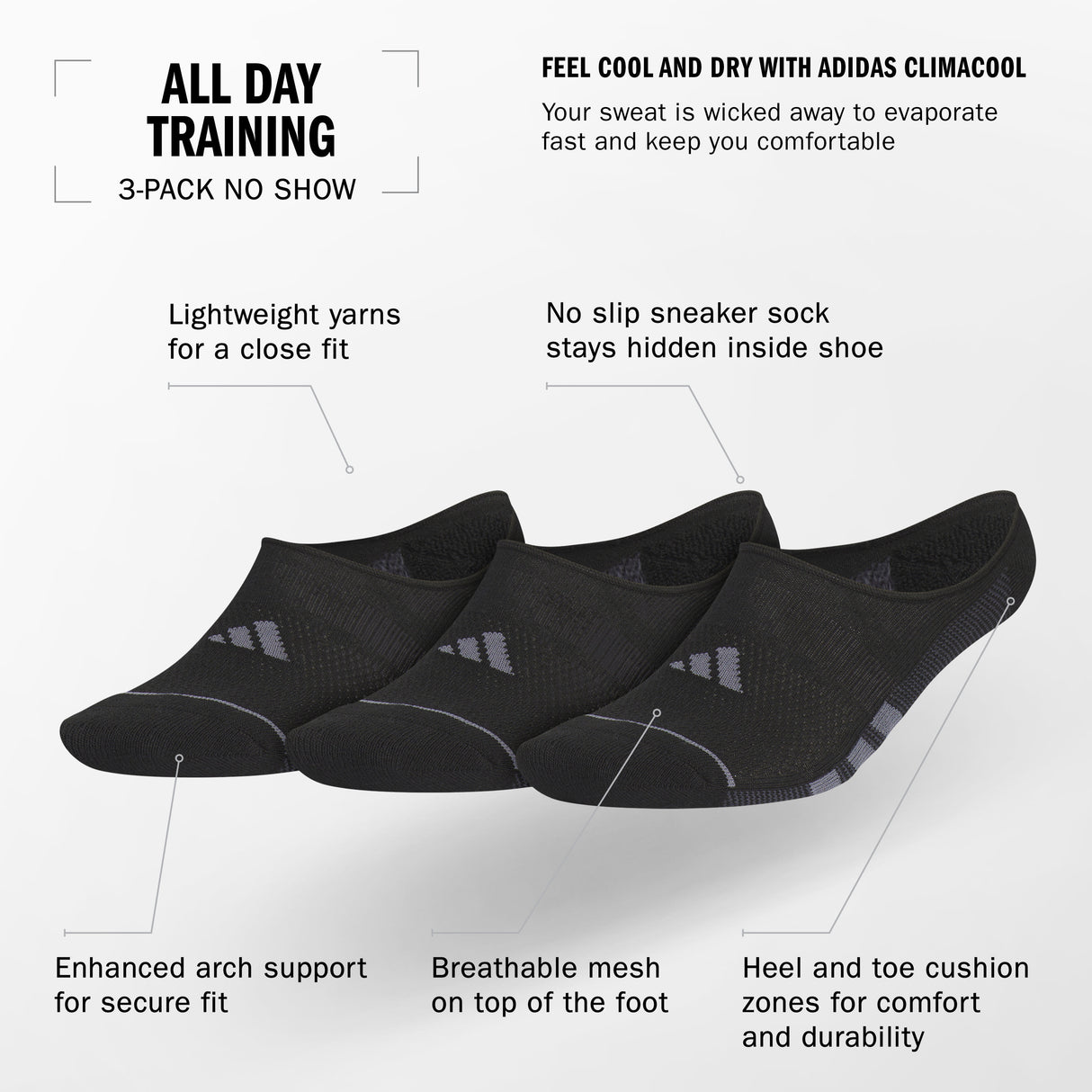 adidas Men's All Day Training 3-Pack Super No Show Sock-2