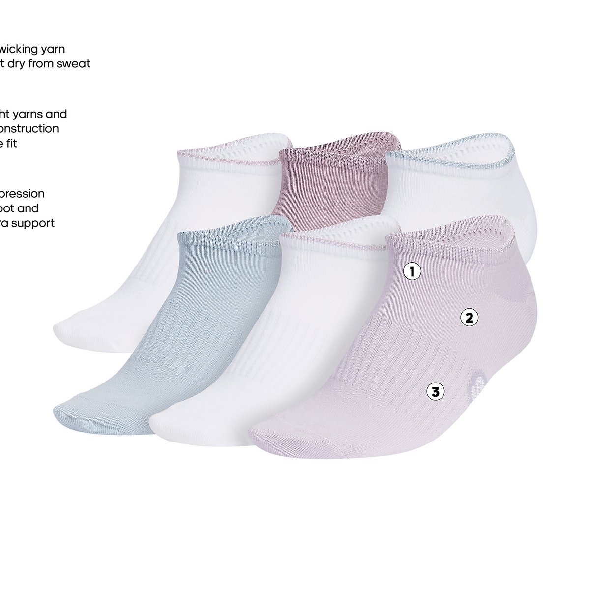 adidas Women's Superlite Classic 6-Pack No Show Sock-2