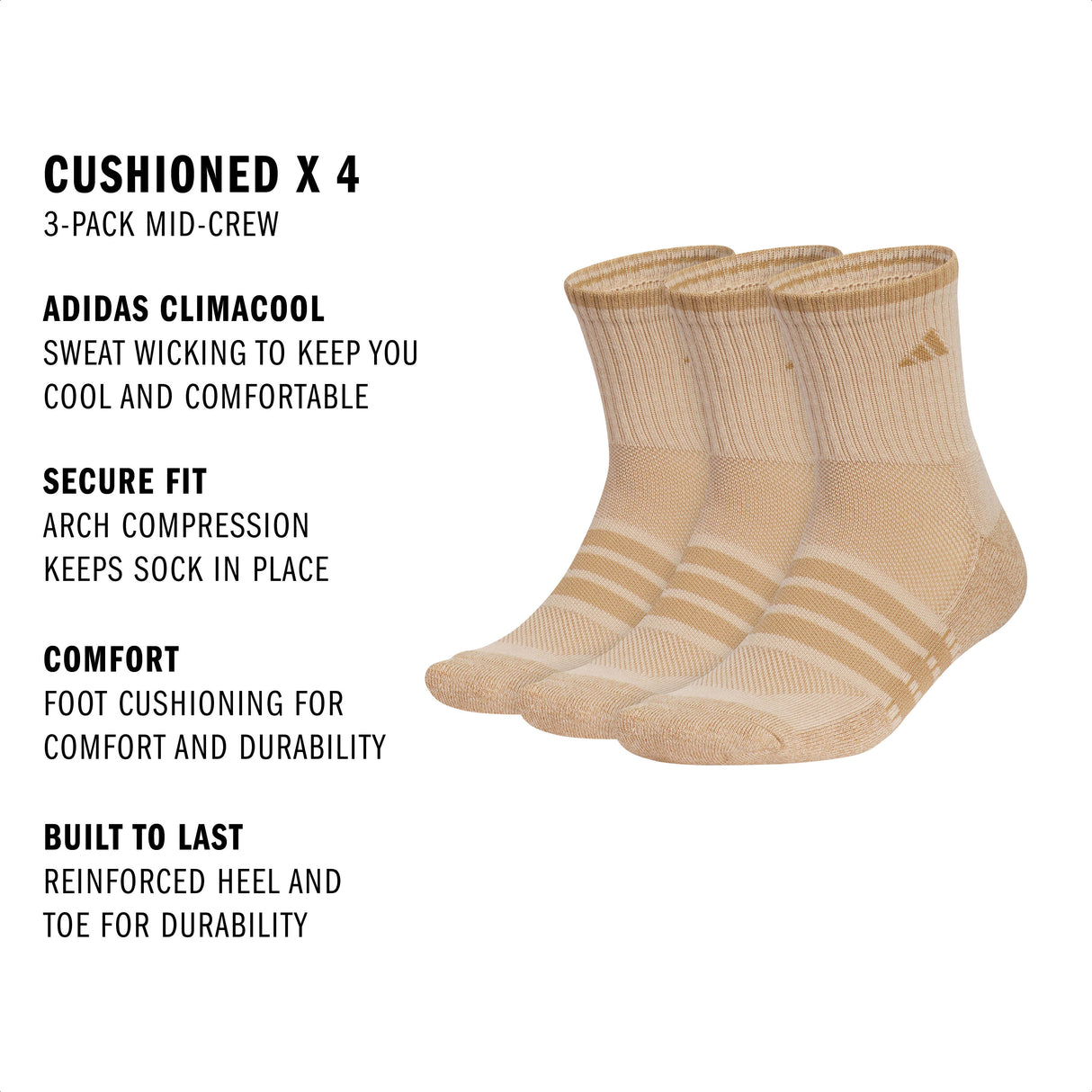 adidas Men's Cushioned X 4 3-Pack Mid-Crew Sock-2