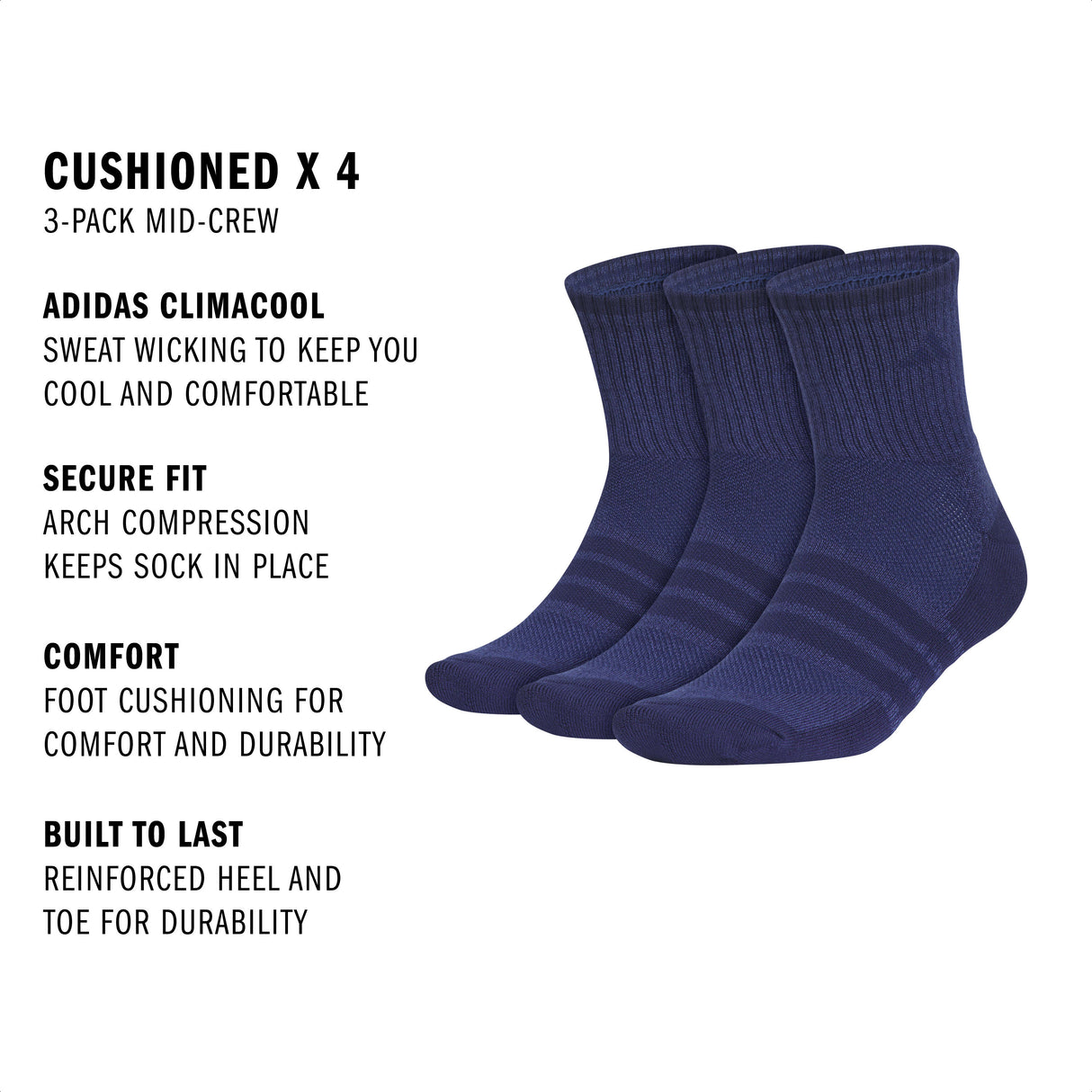 adidas Men's Cushioned X 4 3-Pack Mid-Crew Sock-2