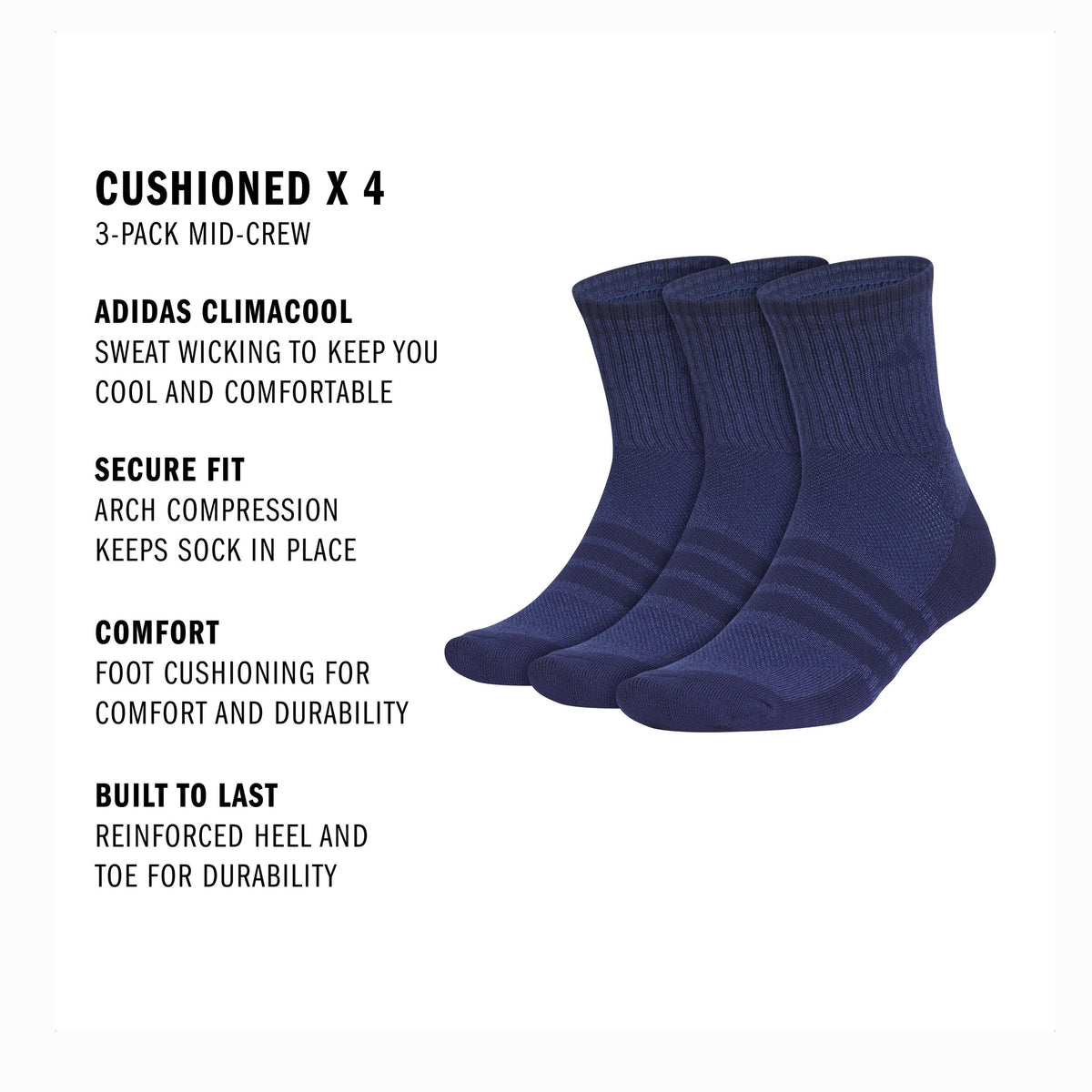 adidas Men's Cushioned X 4 3-Pack Mid-Crew Sock-2