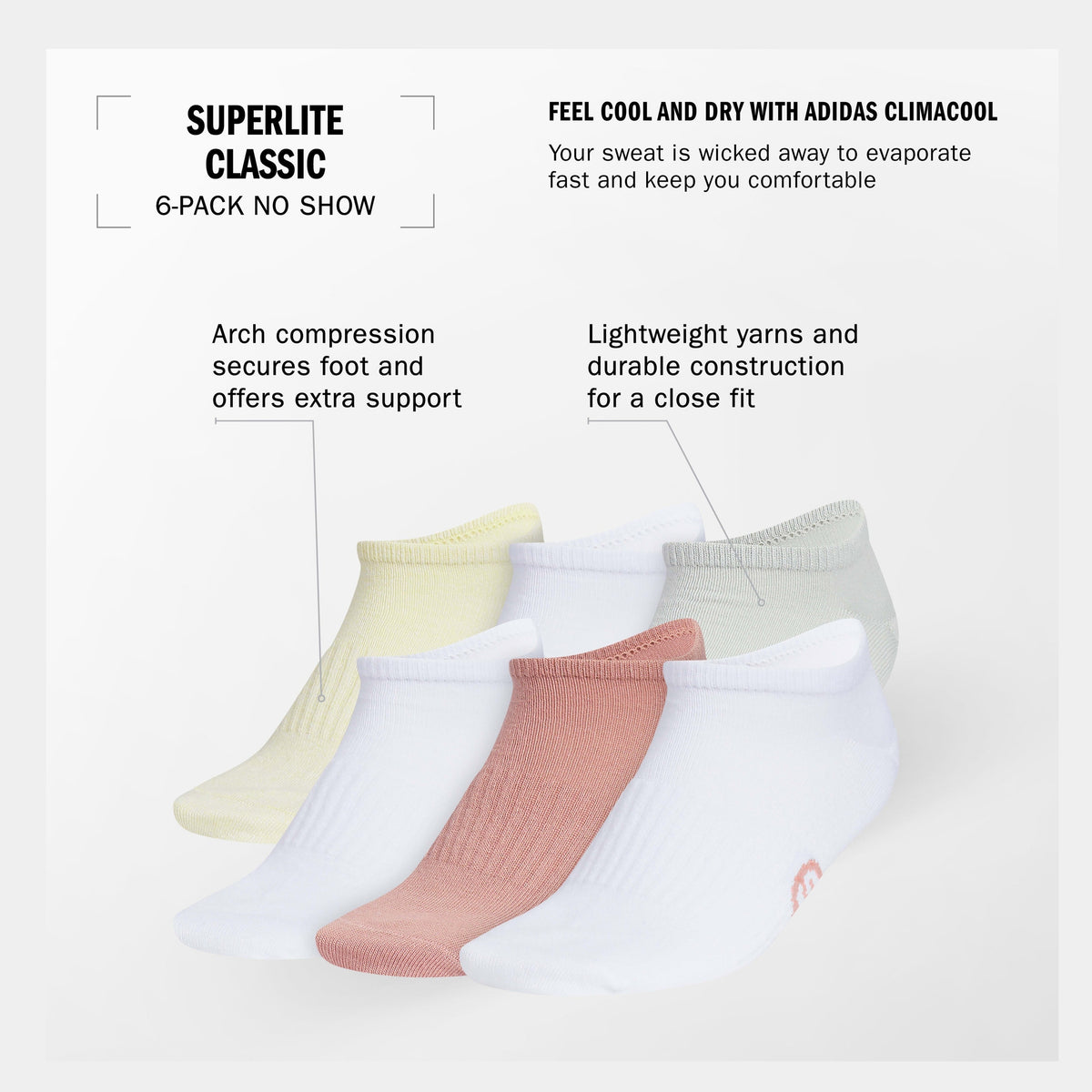 adidas Women's Superlite Classic 6-Pack No Show Sock-2