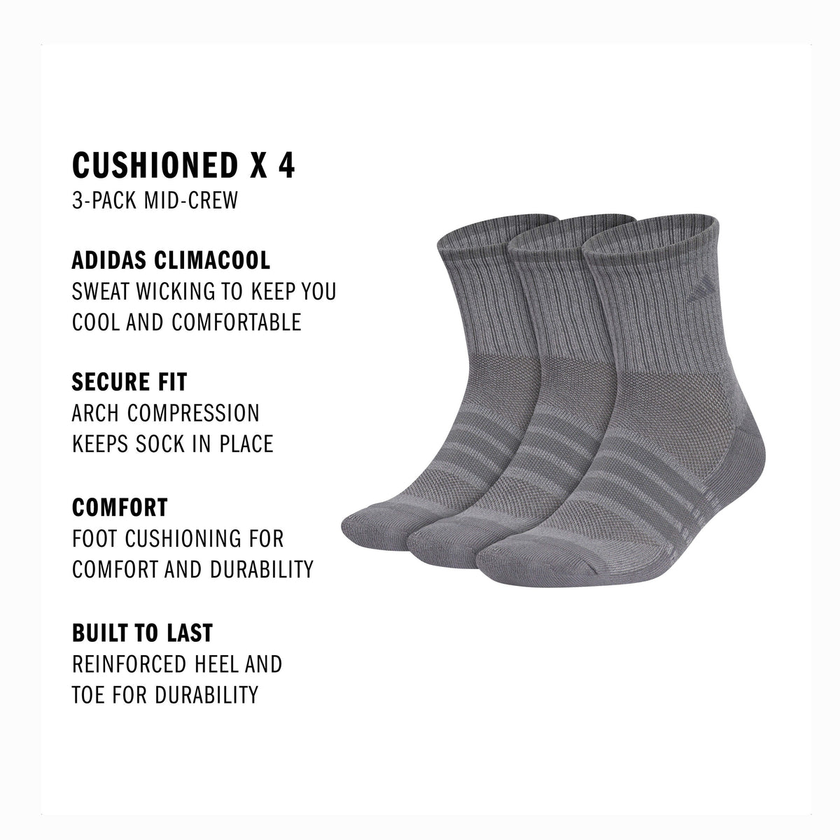 adidas Men's Cushioned X 4 3-Pack Mid-Crew Sock-2