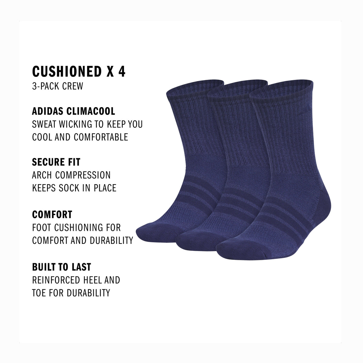 adidas Men's Cushioned X 4 3-Pack Crew Sock-2