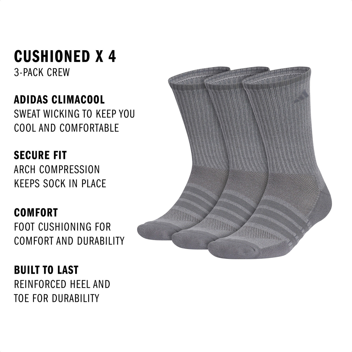 adidas Men's Cushioned X 4 3-Pack Crew Sock-2