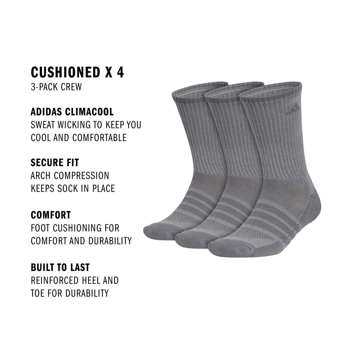 adidas Men's Cushioned X 4 3-Pack Crew Sock-2