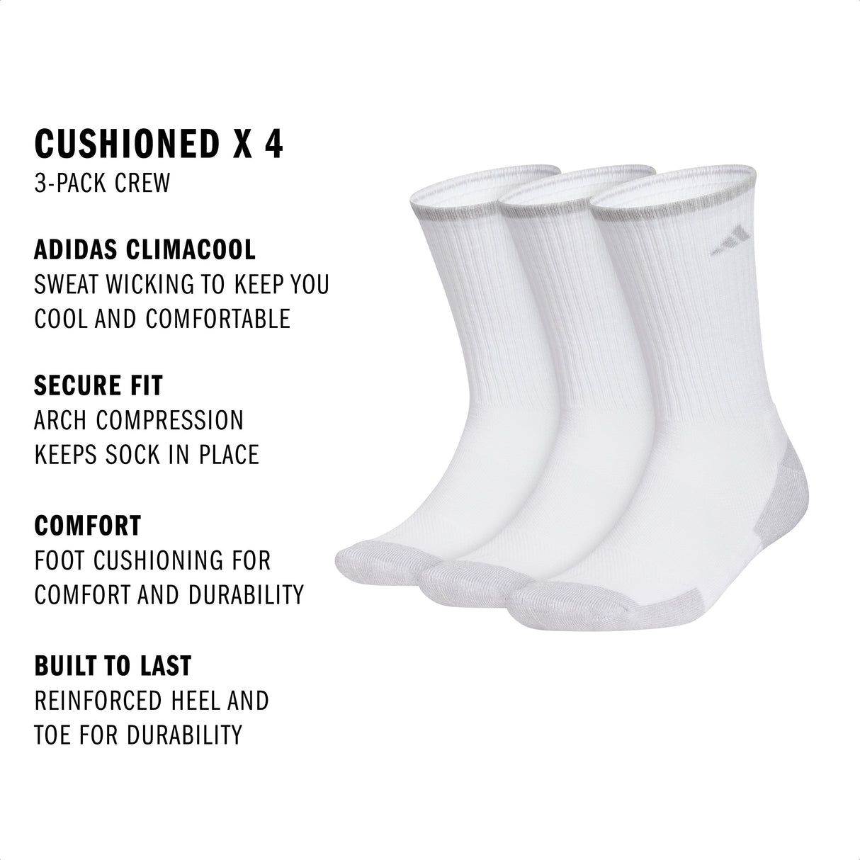 adidas Men's Cushioned X 4 3-Pack Crew Sock-2