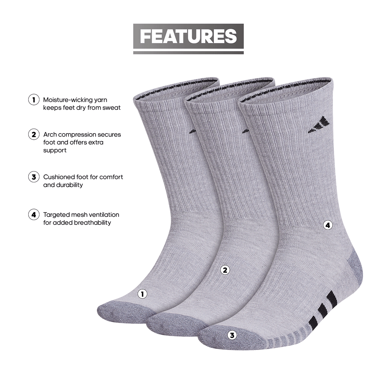 adidas Men's Cushioned 3.0 3-Pack Crew Sock-2