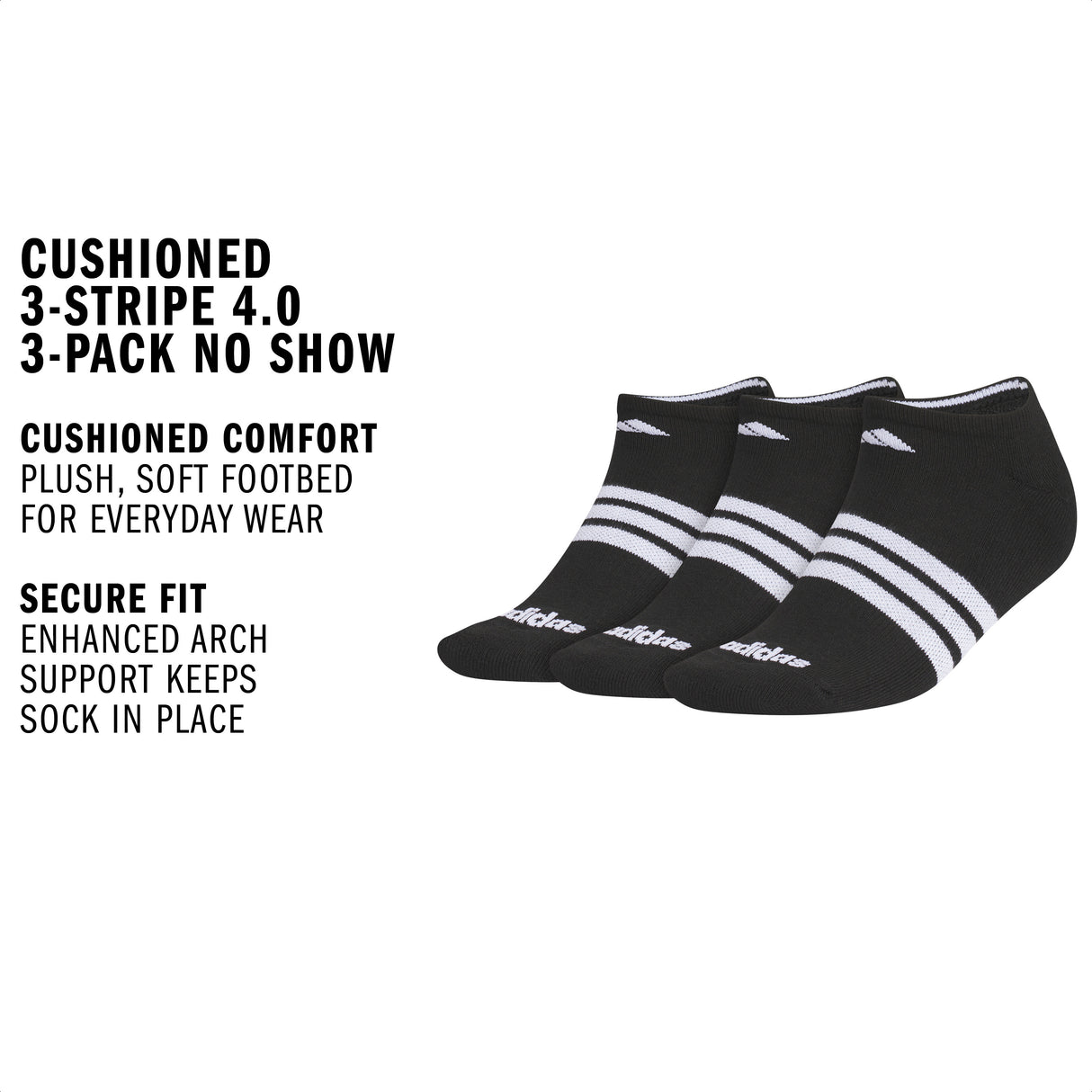 adidas Women's Cushioned 3-Stripe 4.0 3-Pack No Show Sock-2