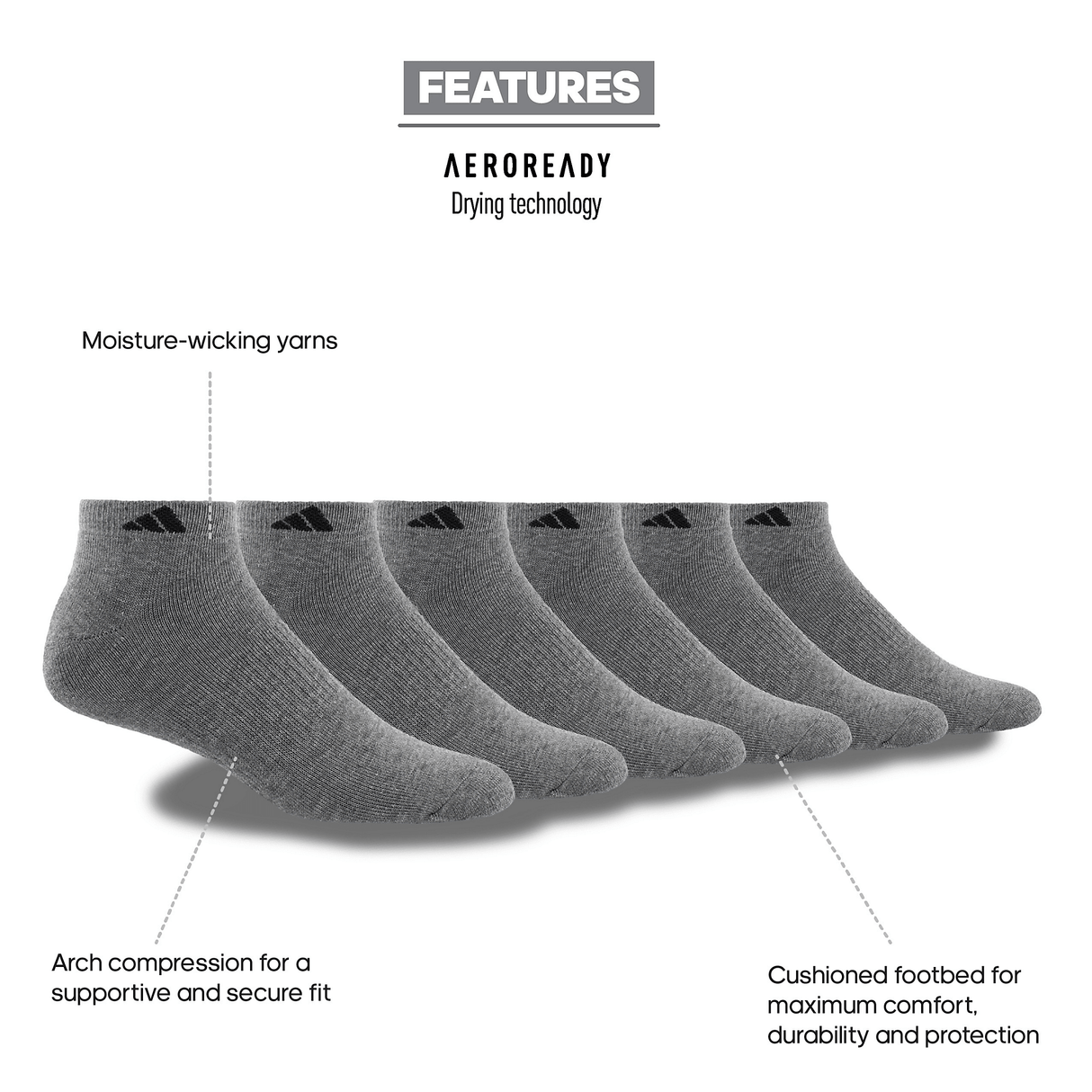 adidas Men's Athletic Cushioned 6-Pack Low Cut Sock-2