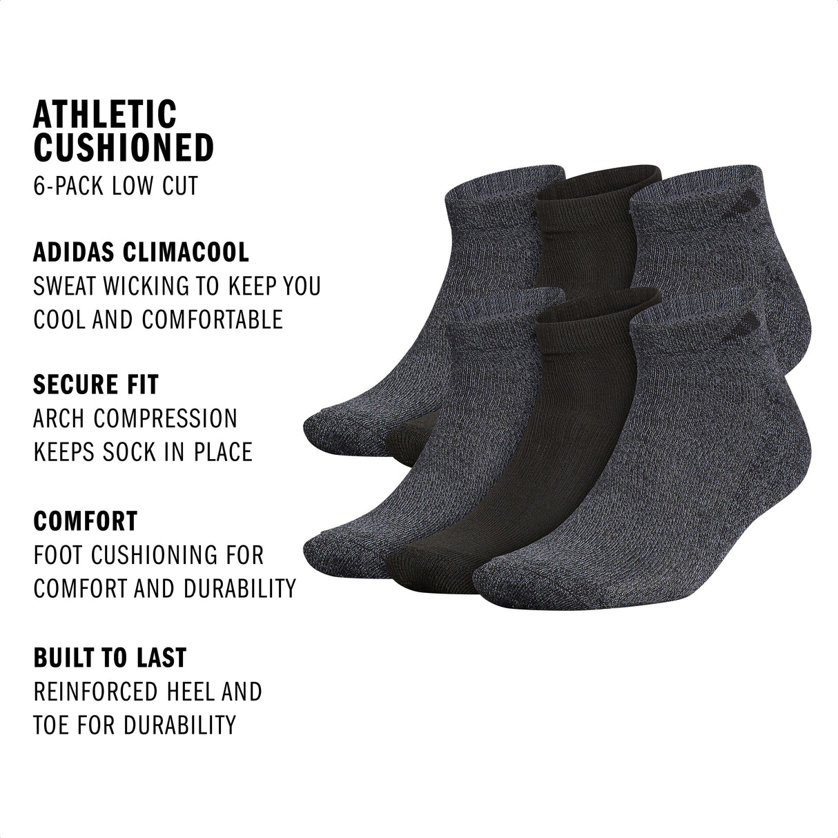 adidas Men's Athletic Cushioned 6-Pack Low Cut Sock-2