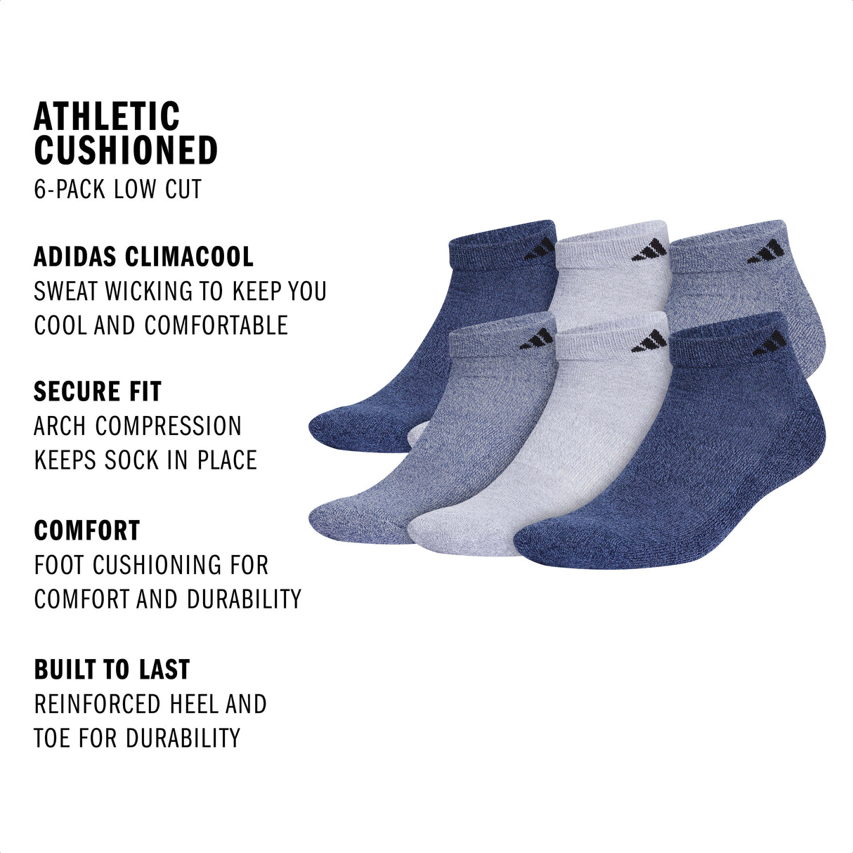adidas Men's Athletic Cushioned 6-Pack Low Cut Sock-2