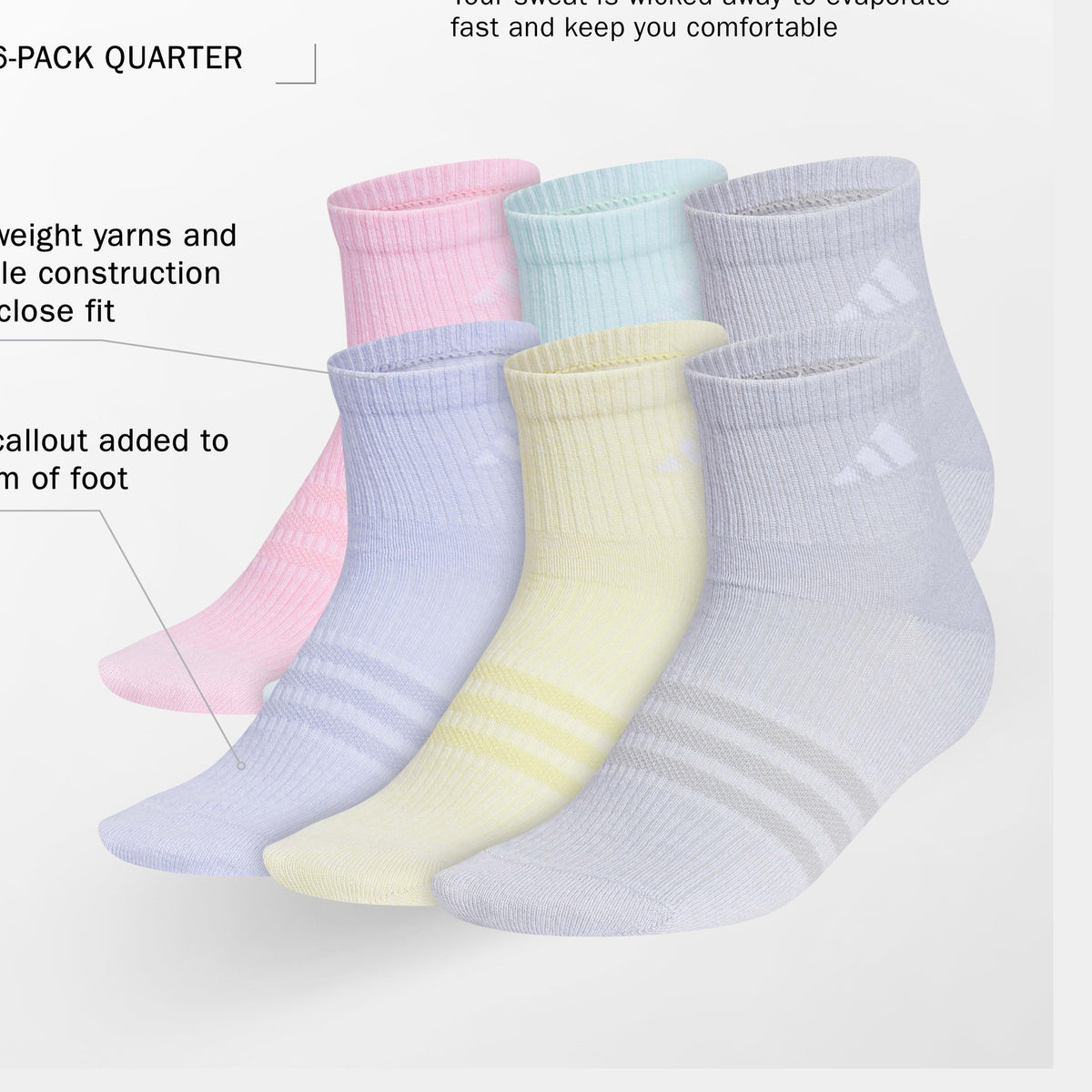 adidas Girl's Superlite 3.0 6-Pack Quarter Sock-2