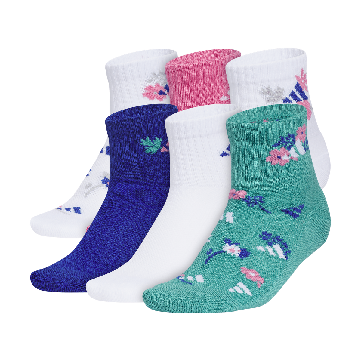 adidas Girl's Cushioned Graphic 6-Pack Quarter Sock-1