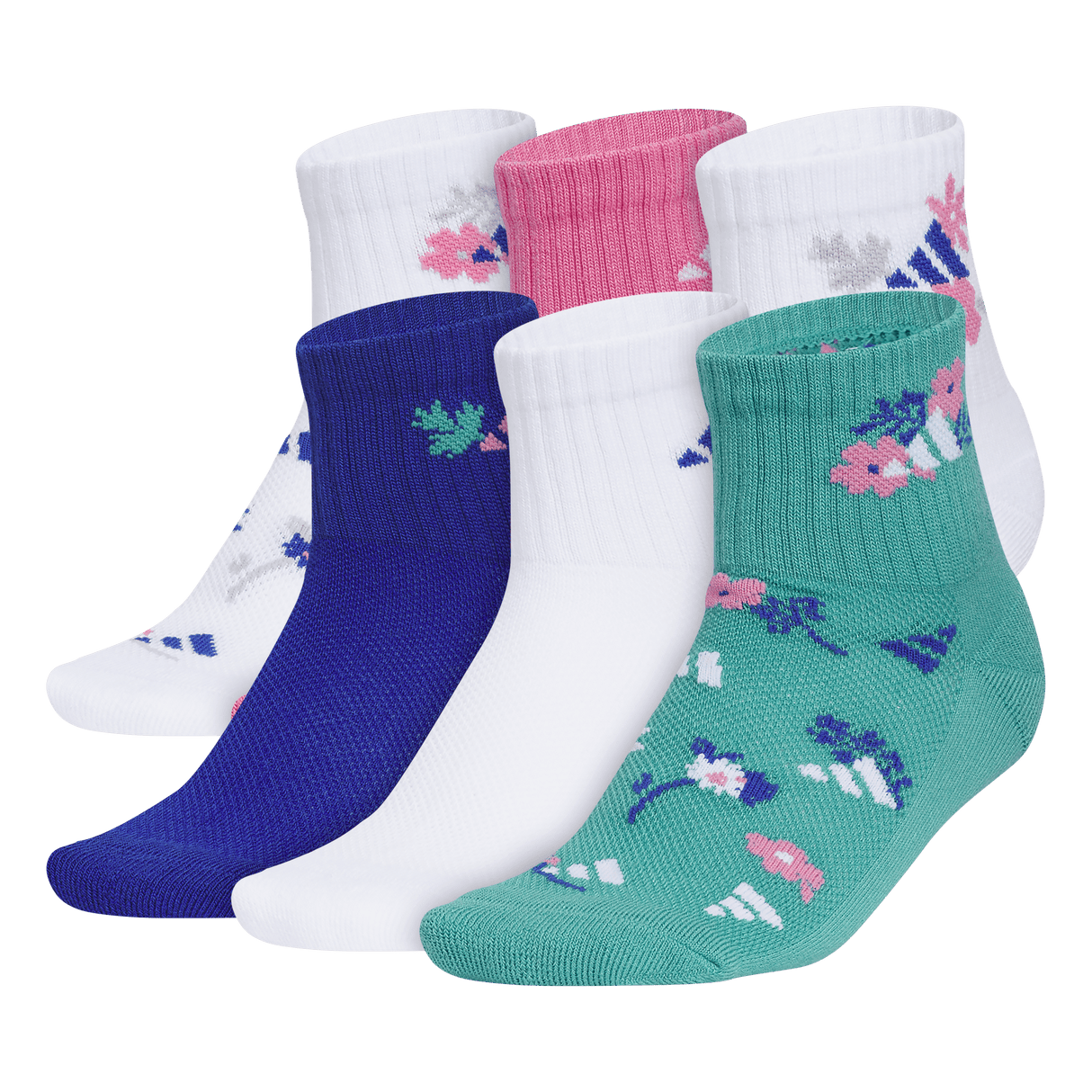 adidas Girl's Cushioned Graphic 6-Pack Quarter Sock-1