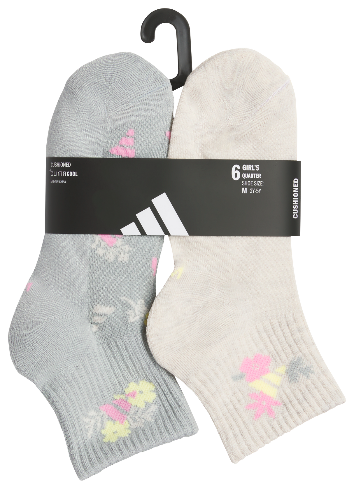 adidas Girl's Cushioned Graphic 6-Pack Quarter Sock-6