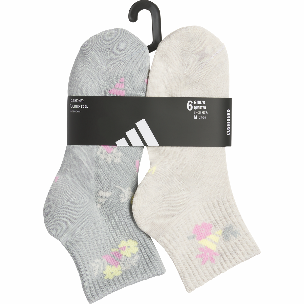 adidas Girl's Cushioned Graphic 6-Pack Quarter Sock-6