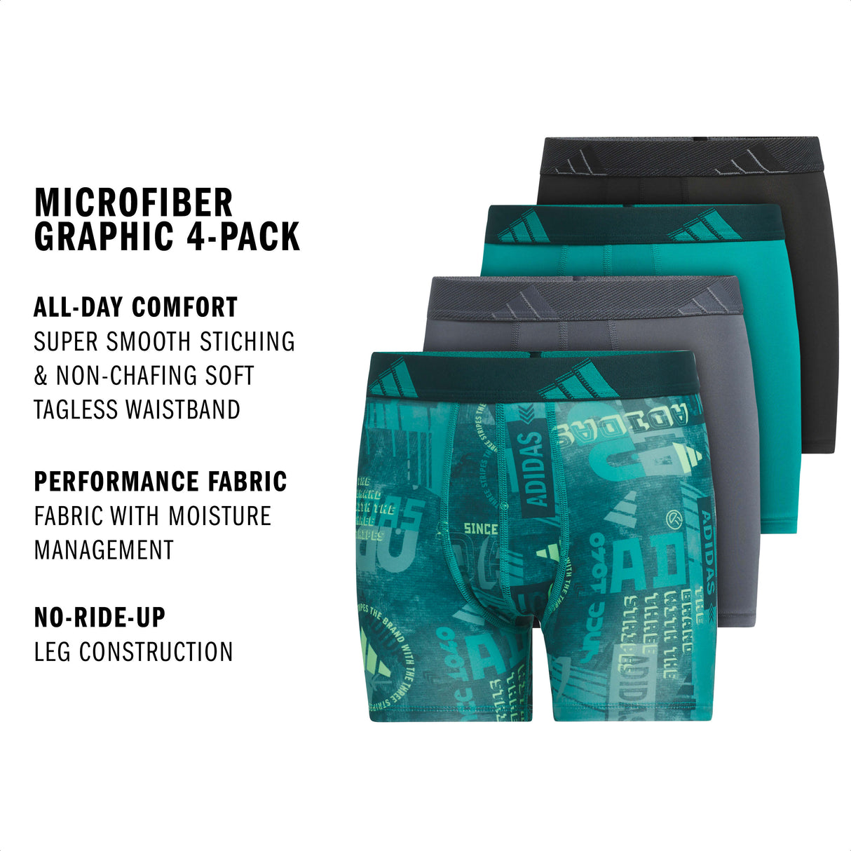 adidas Youth Microfiber Graphic 4-Pack Boxer Brief-2