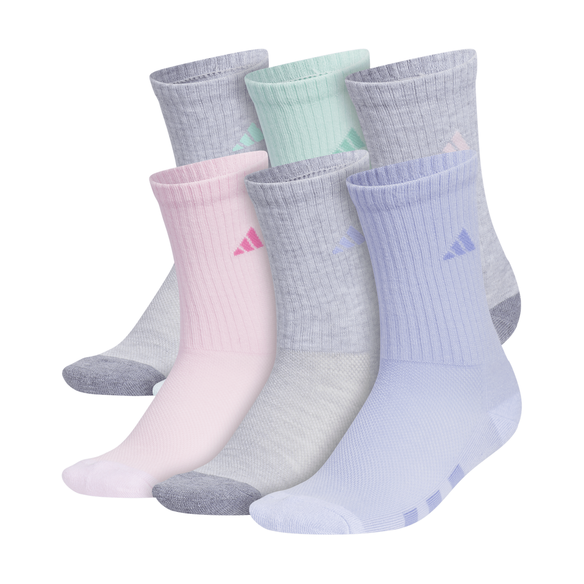 adidas Girl's Athletic Cushioned 6-Pack Crew Sock-1