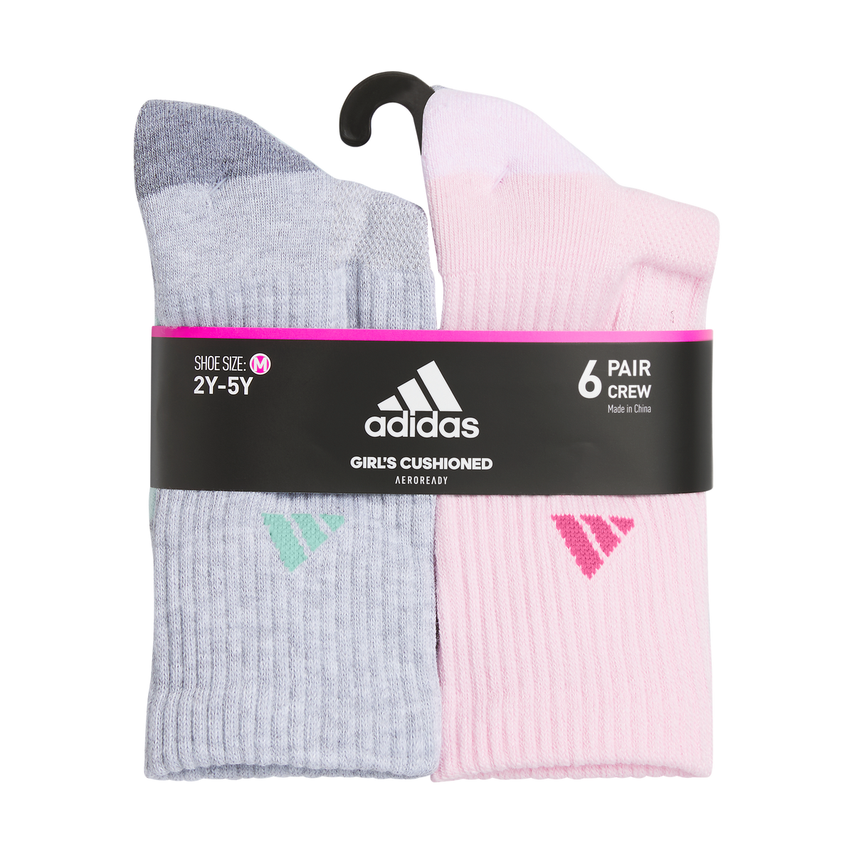 adidas Girl's Athletic Cushioned 6-Pack Crew Sock-6