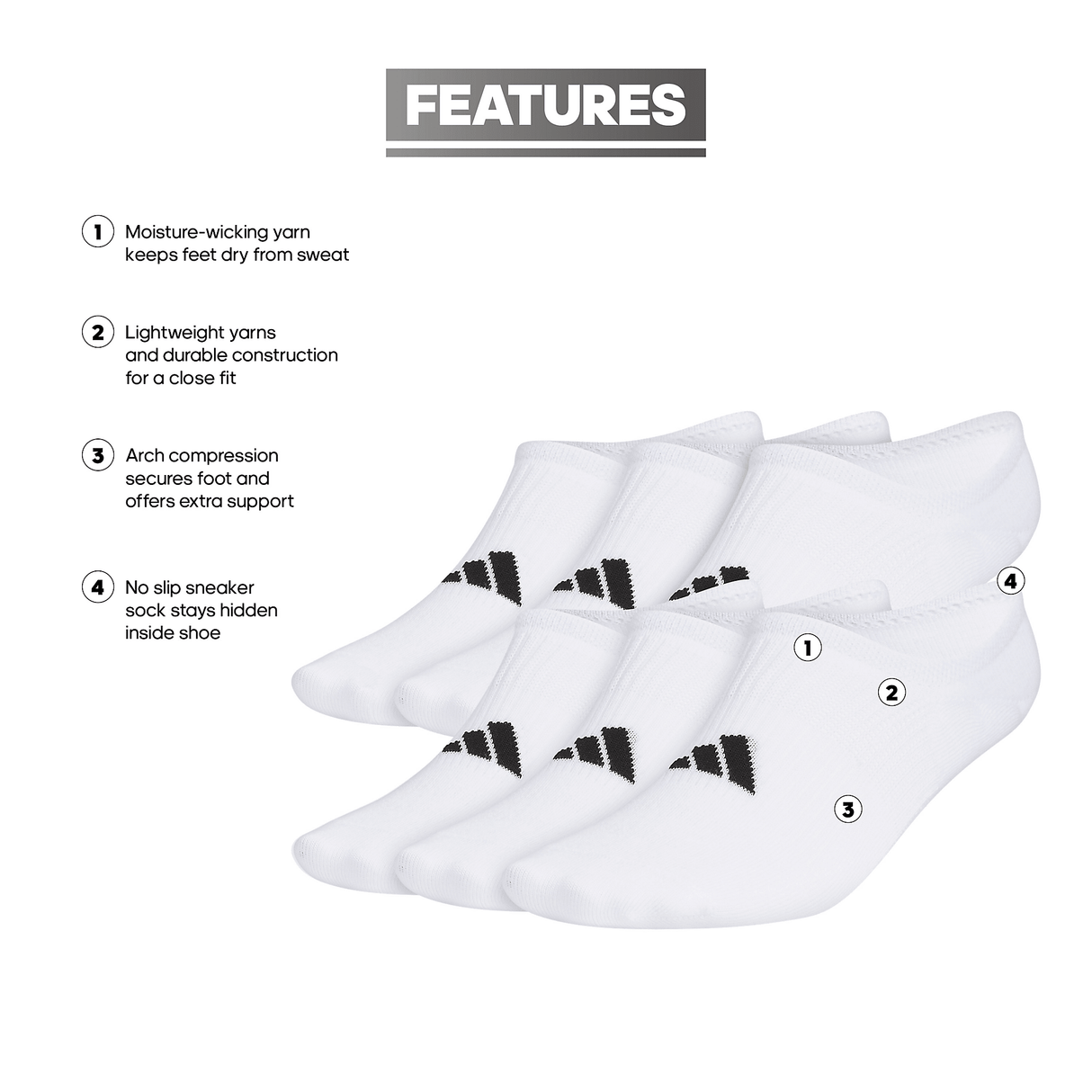 adidas Men's Superlite 3.0 6-Pack Super No Show Sock-2