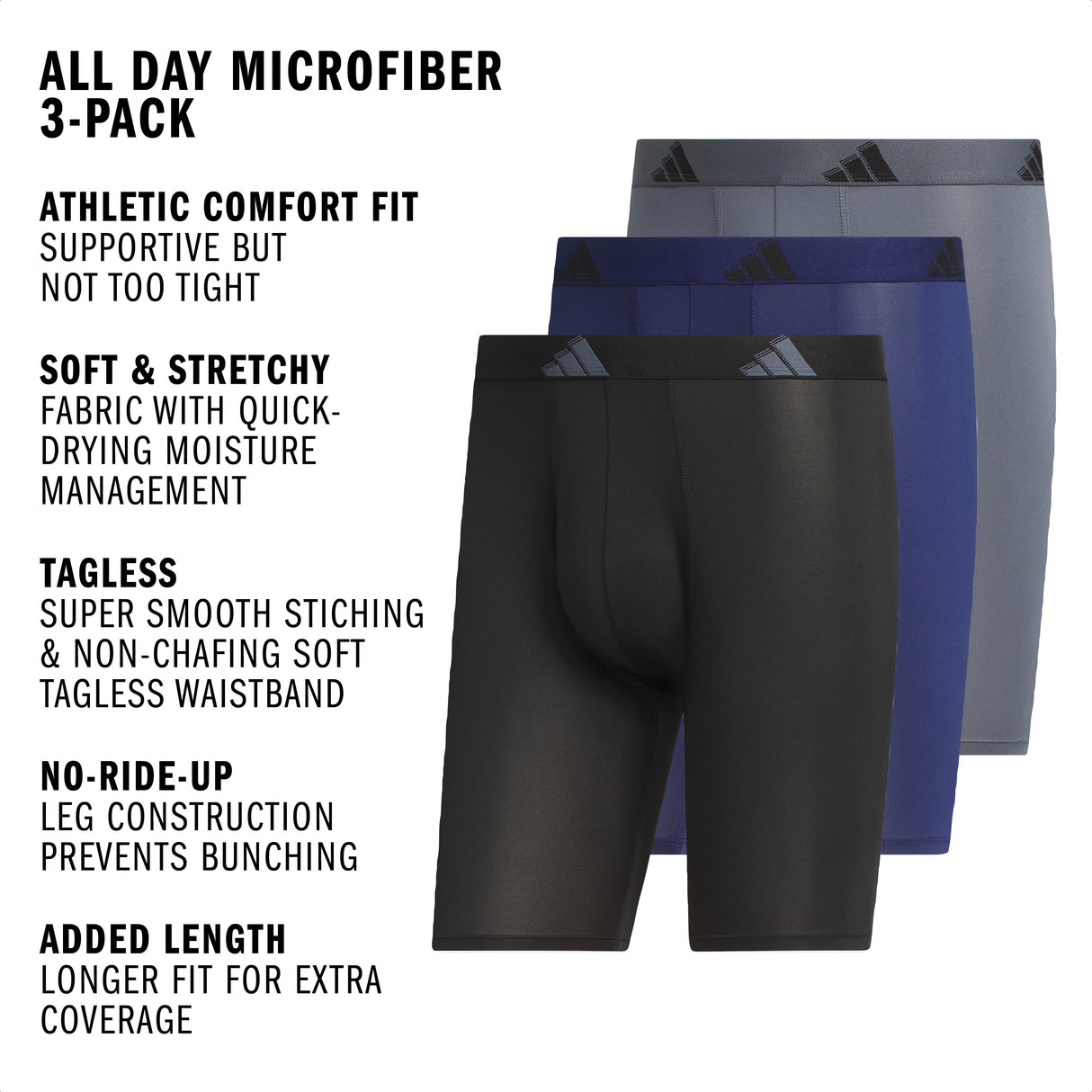 adidas Men's All Day Microfiber 3-Pack Long Boxer Brief-2