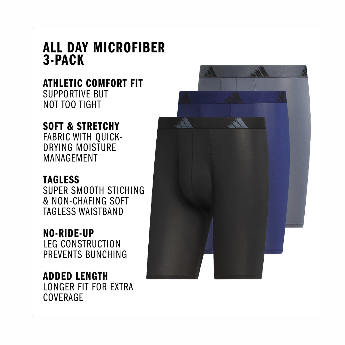 adidas Men's All Day Microfiber 3-Pack Long Boxer Brief-2