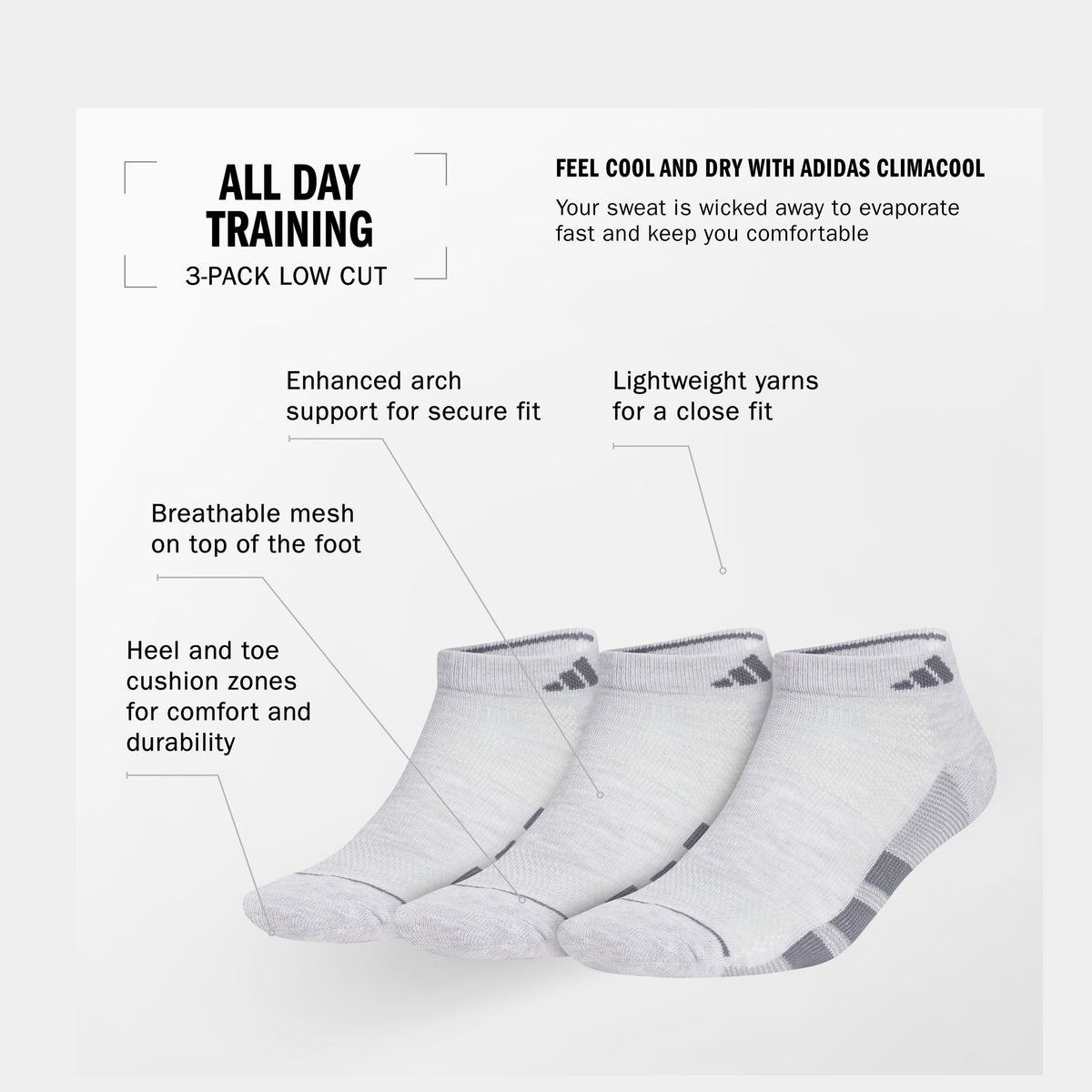 adidas Men's All Day Training 3-Pack Low Cut Sock-2