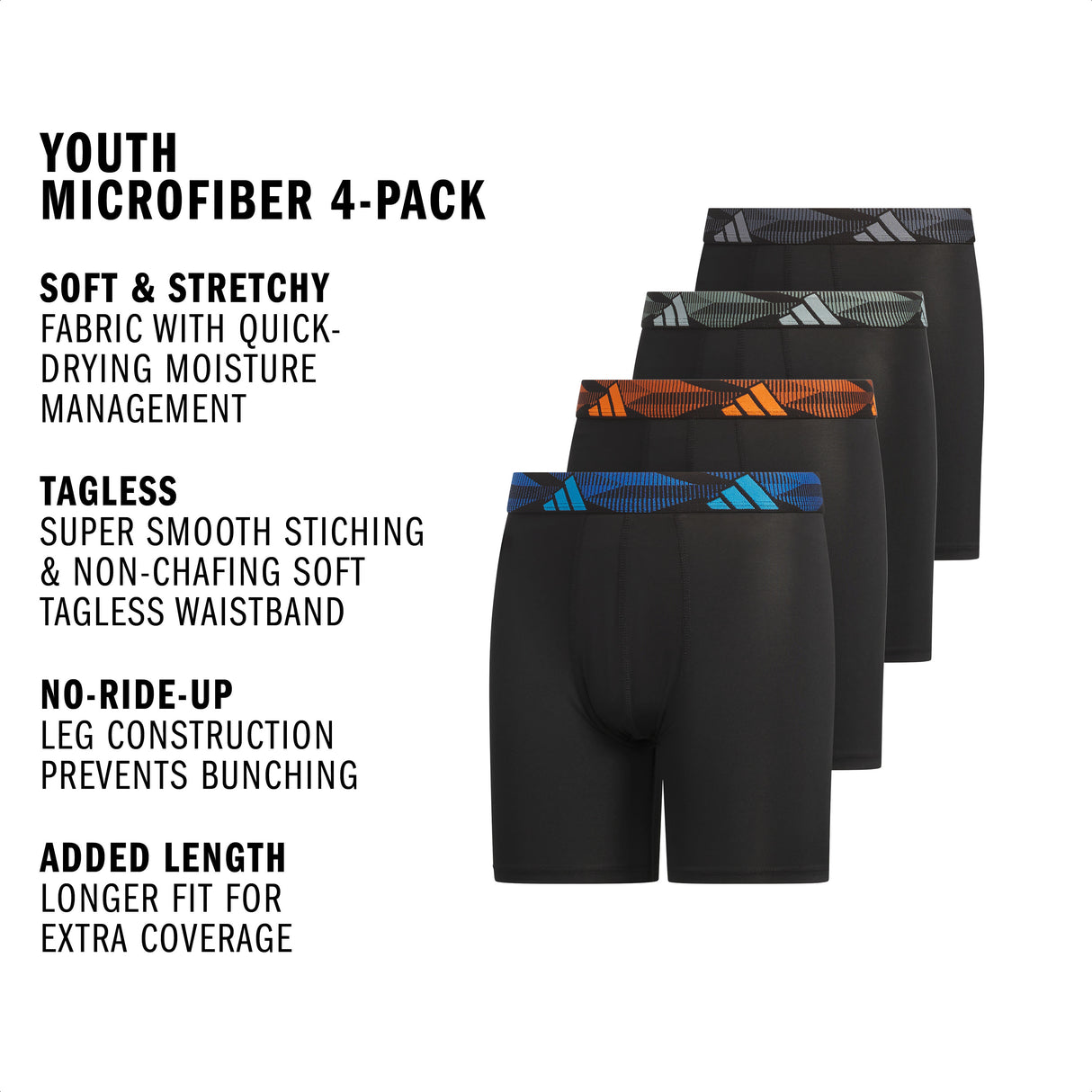 adidas Youth Microfiber 4-Pack Long Boxer Brief-2
