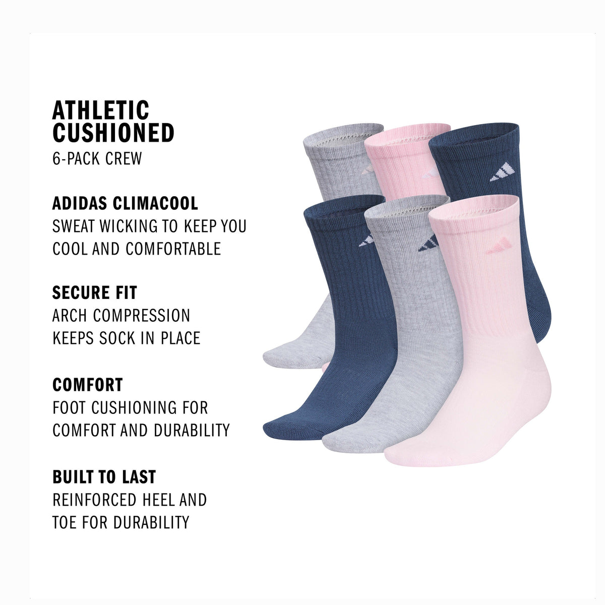adidas Women's Athletic Cushioned 6-Pack Crew Sock-2
