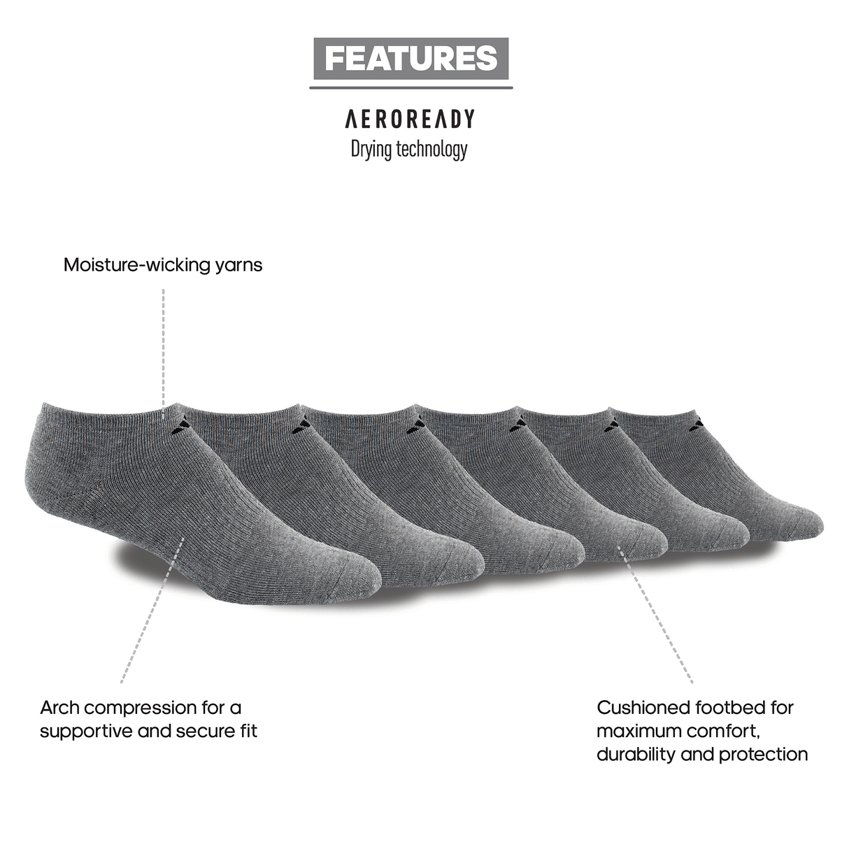 adidas Men's Athletic Cushioned 6-Pack No Show Sock-2