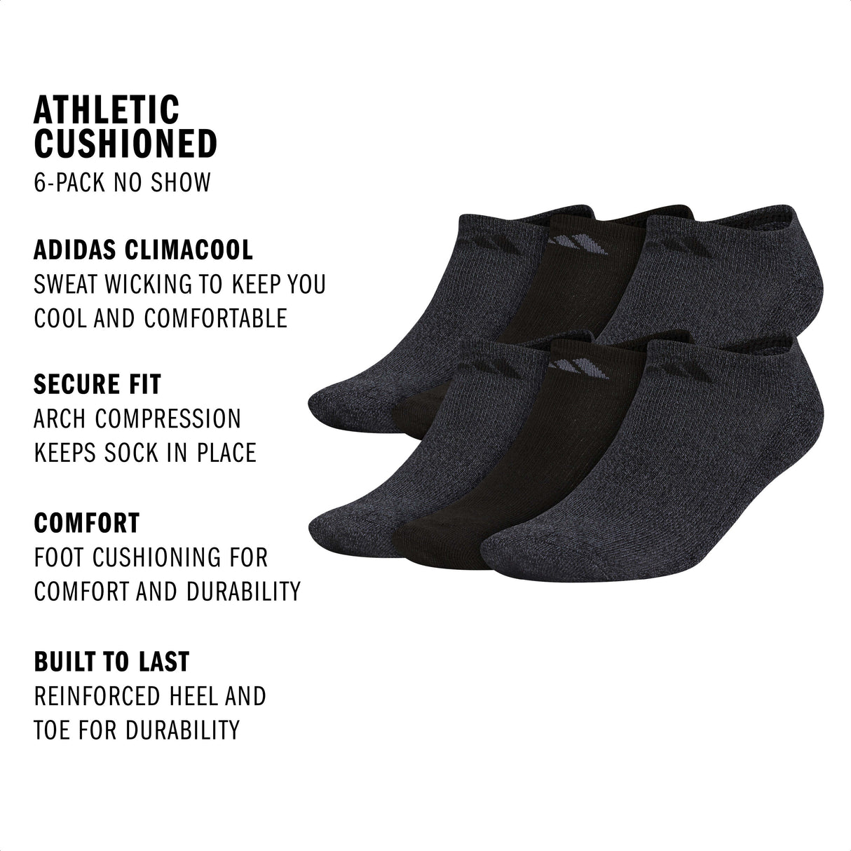 adidas Men's Athletic Cushioned 6-Pack No Show Sock-2