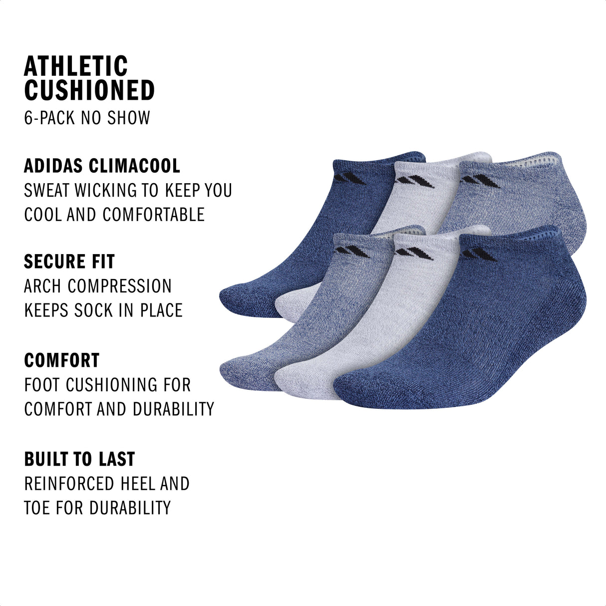 adidas Men's Athletic Cushioned 6-Pack No Show Sock-2
