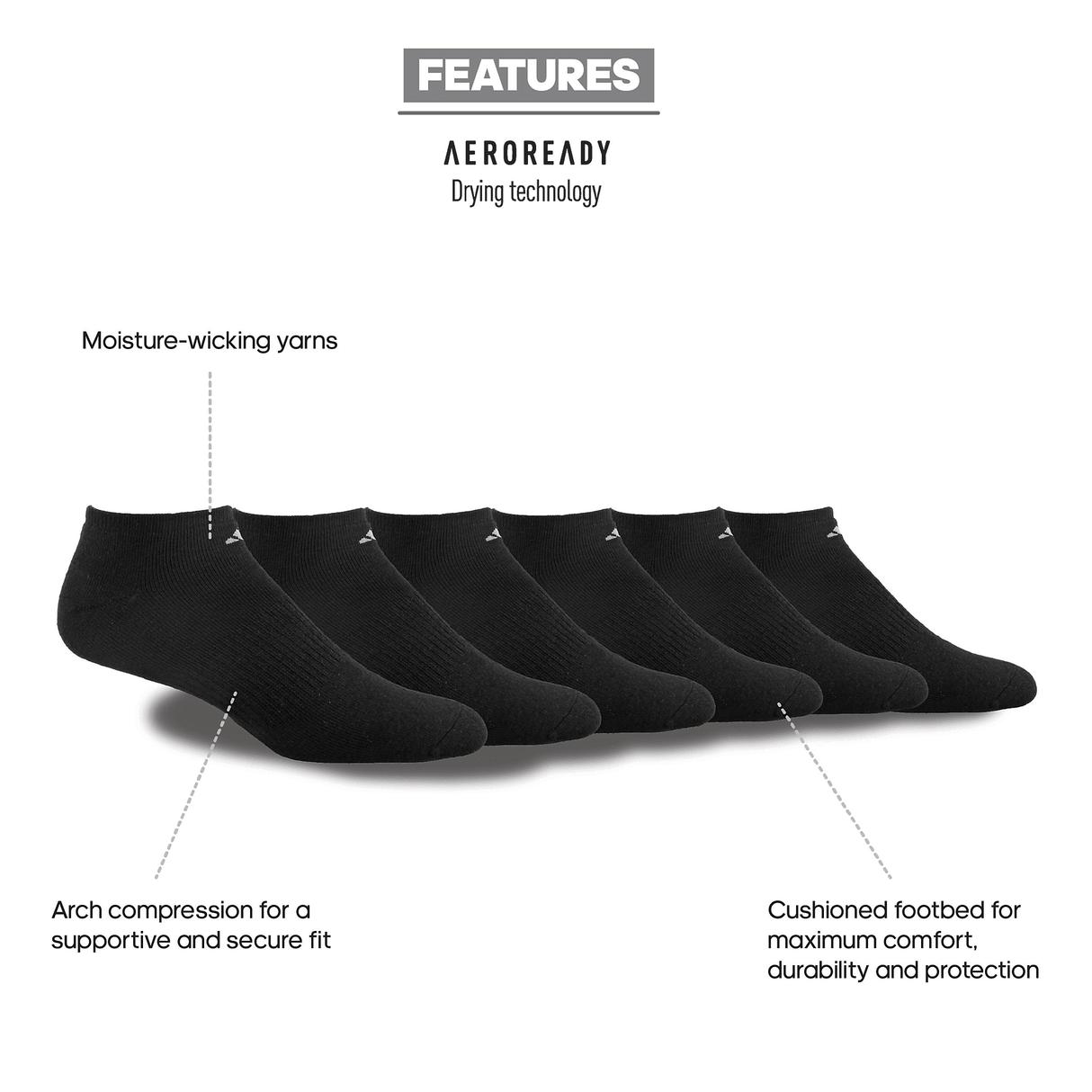 adidas Men's Athletic Cushioned 6-Pack No Show Sock-2