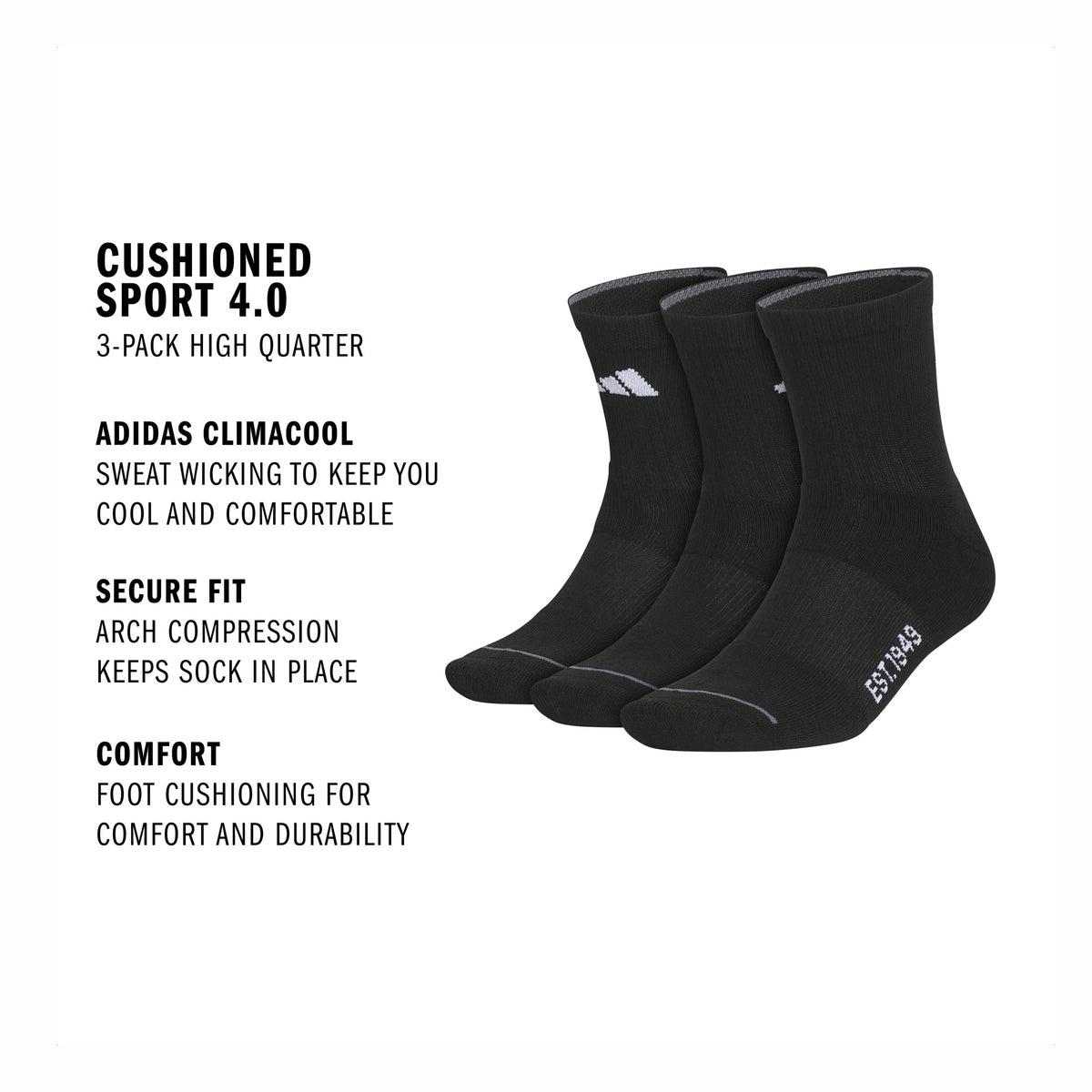 adidas Men's Cushioned Sport 4.0 3-Pack High Quarter Sock-2