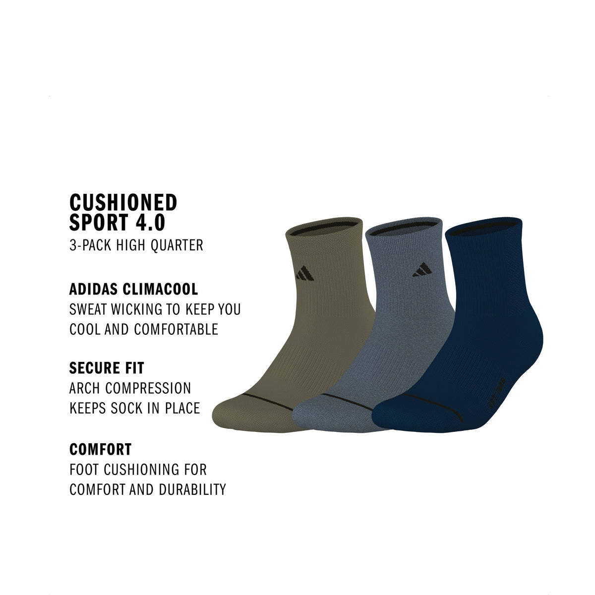 adidas Men's Cushioned Sport 4.0 3-Pack High Quarter Sock-2
