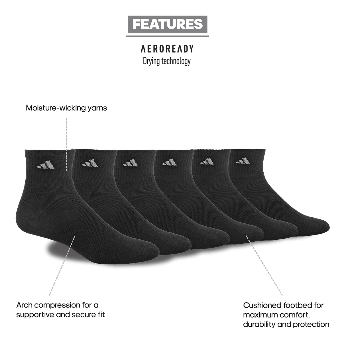 adidas Men's Athletic Cushioned 6-Pack Quarter Sock-2