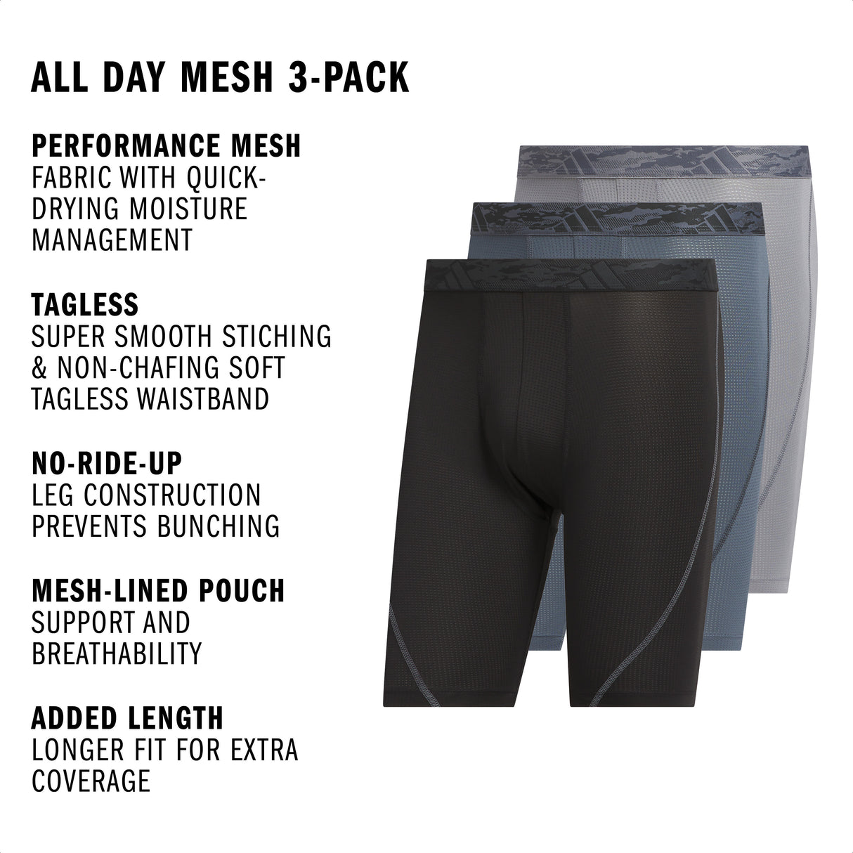 adidas Men's All Day Mesh 3-Pack Long Boxer Brief-2