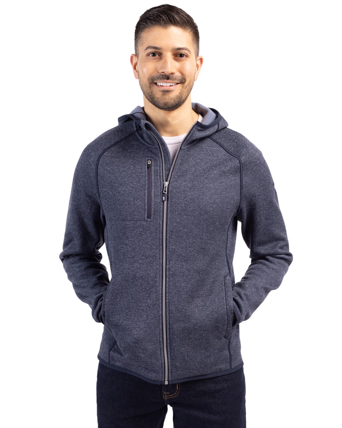 Cutter & Buck Men's Mainsail Sweater-Knit Full Zip Hooded Jacket-1