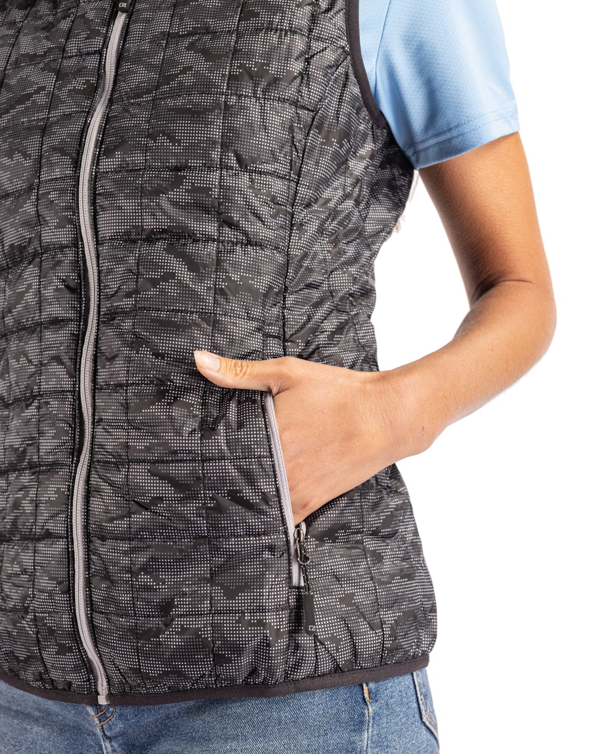 Cutter & Buck Women's Rainier Recycled Insulated Printed Puffer Full Zip Vest-11