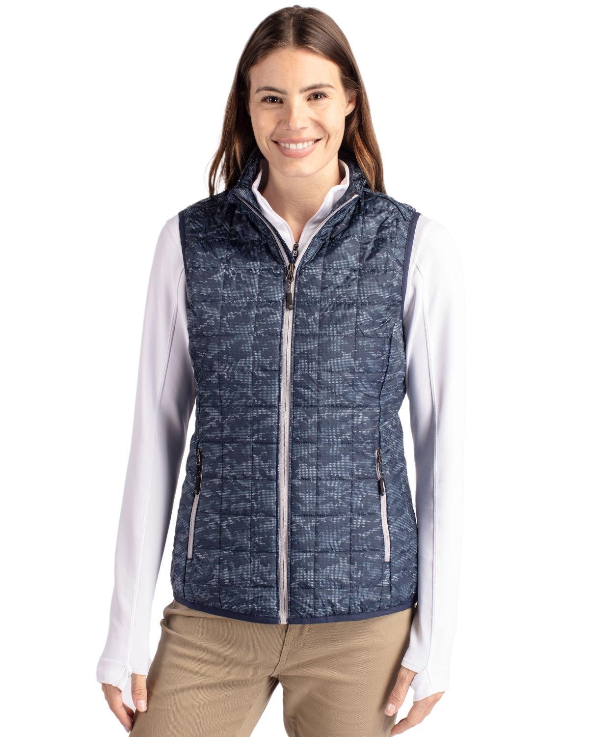 Cutter & Buck Women's Rainier Recycled Insulated Printed Puffer Full Zip Vest-5