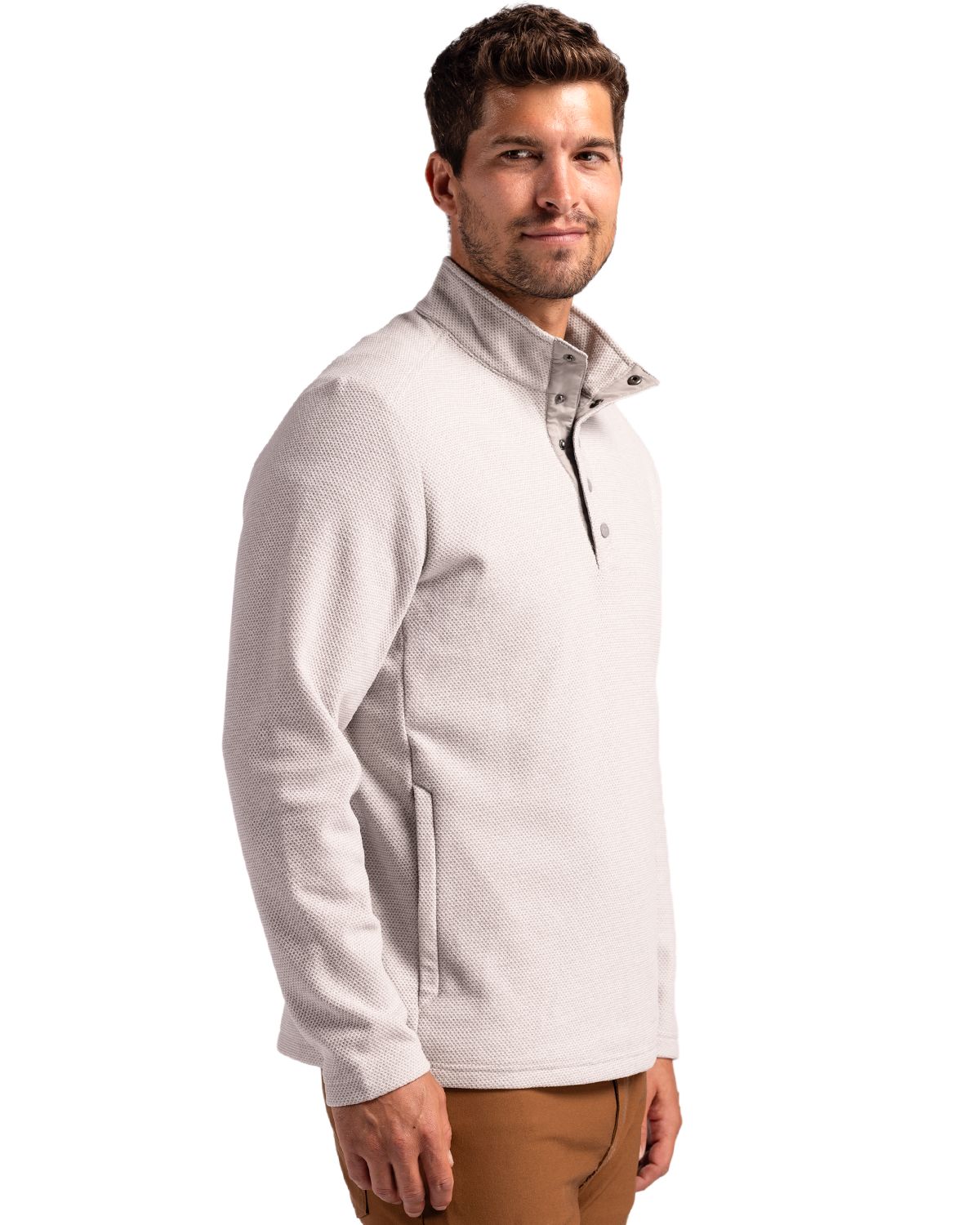Cutter & Buck Men's Hunts Point Recycled Fleece Hybrid Snap Placket Pullover-3