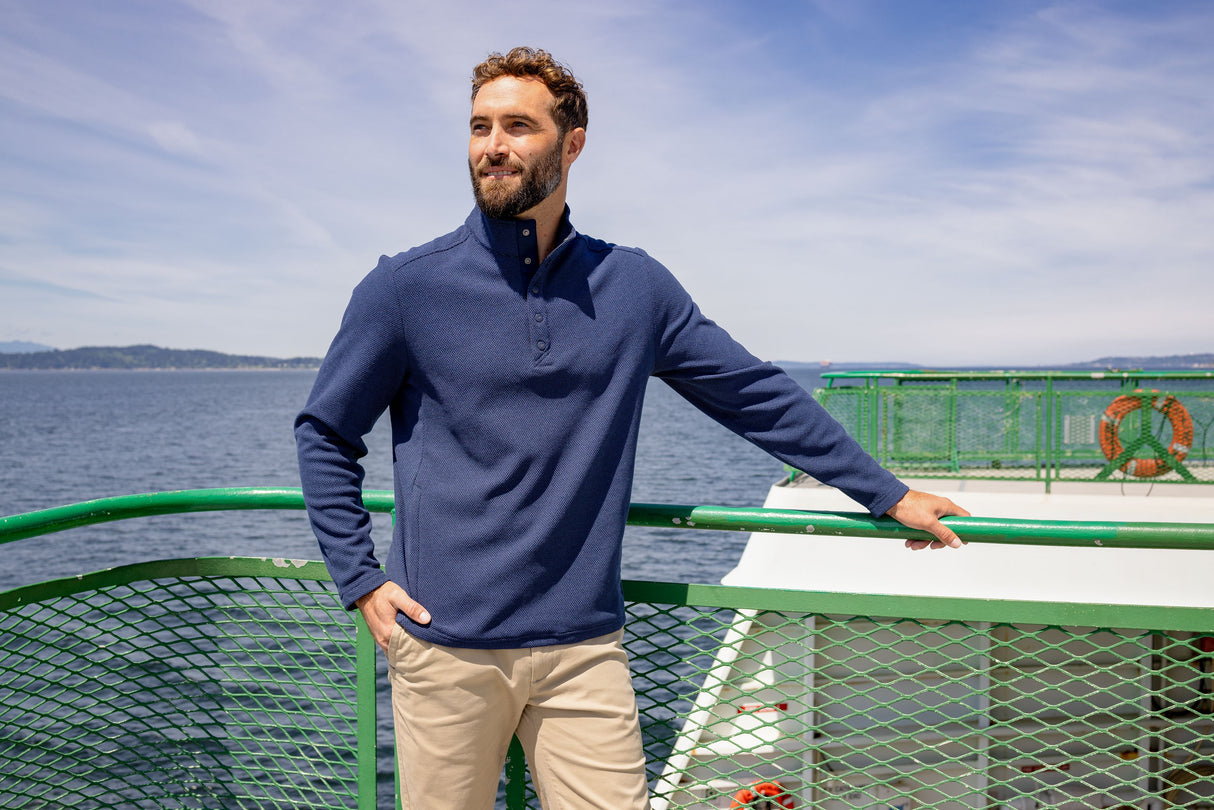 Cutter & Buck Men's Hunts Point Recycled Fleece Hybrid Snap Placket Pullover-4