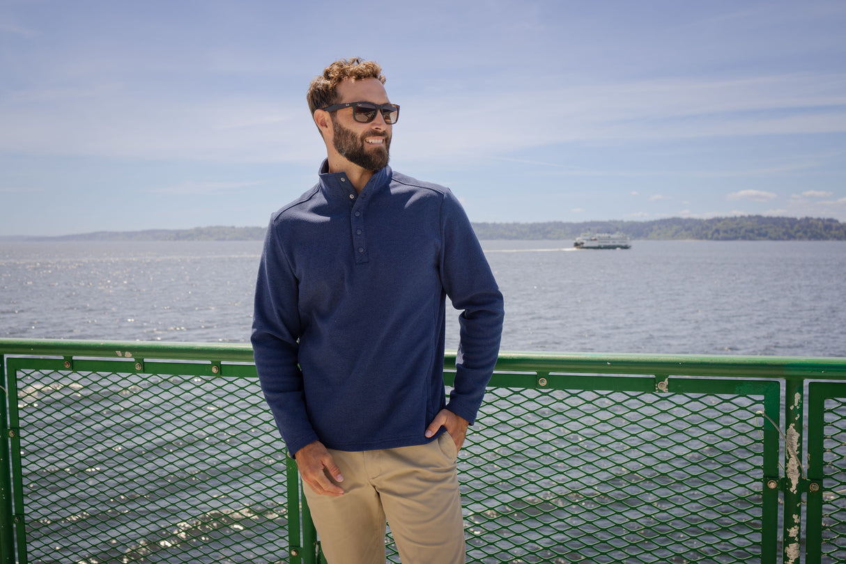 Cutter & Buck Men's Hunts Point Recycled Fleece Hybrid Snap Placket Pullover-6